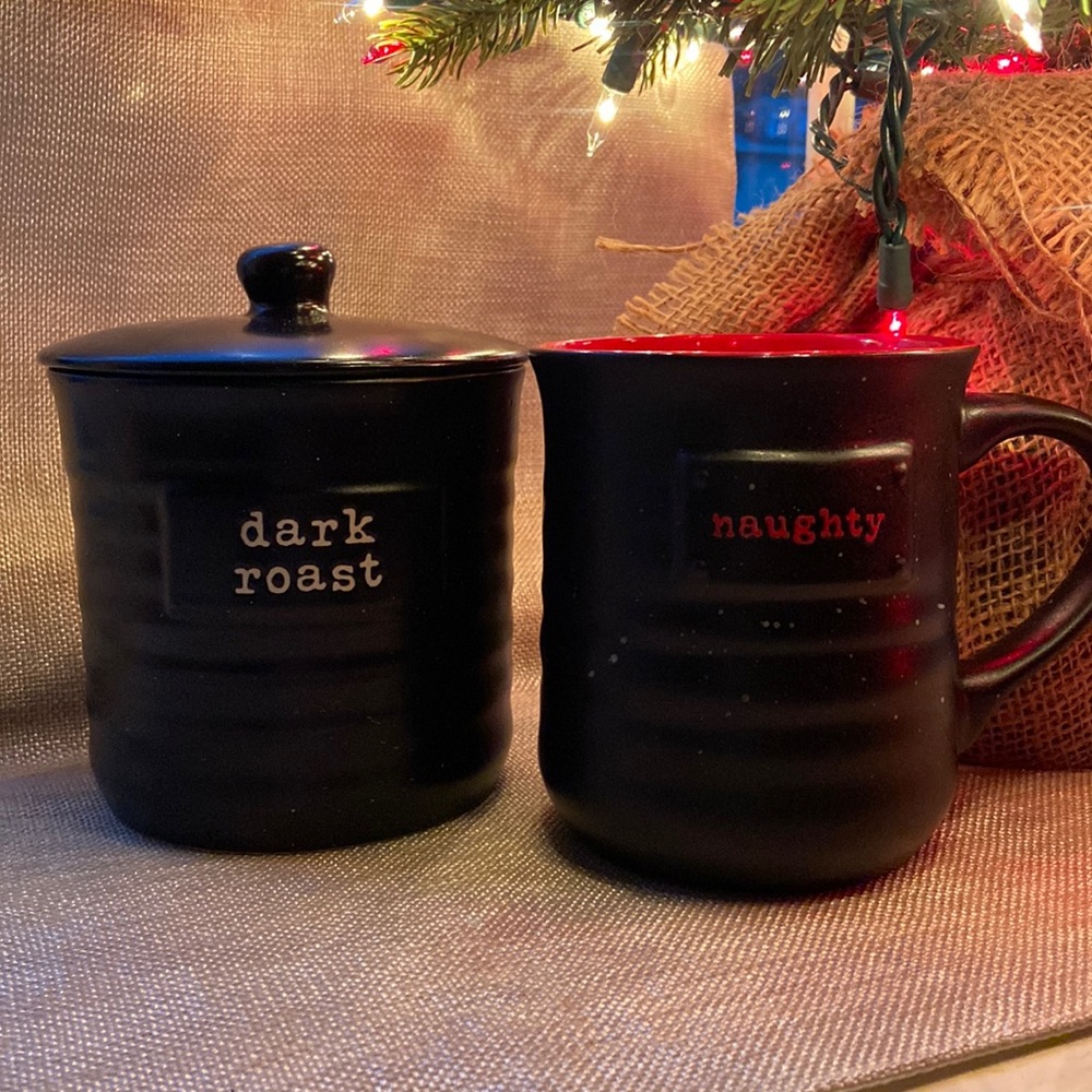 Black Speckled Large Coffee Mug & Canister Set (NWOT)